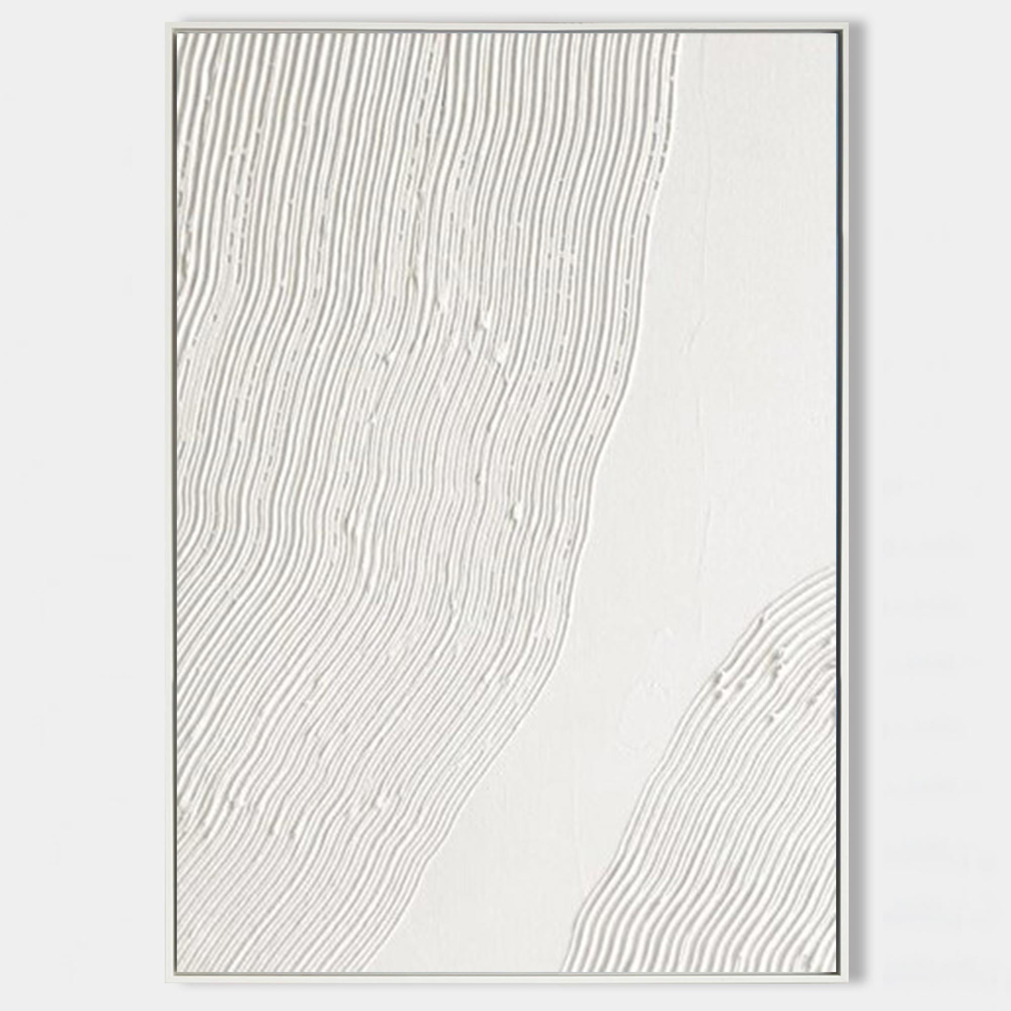 Off‑White Vertical Wavy‑Line Relief‑Textured Framed Artwork