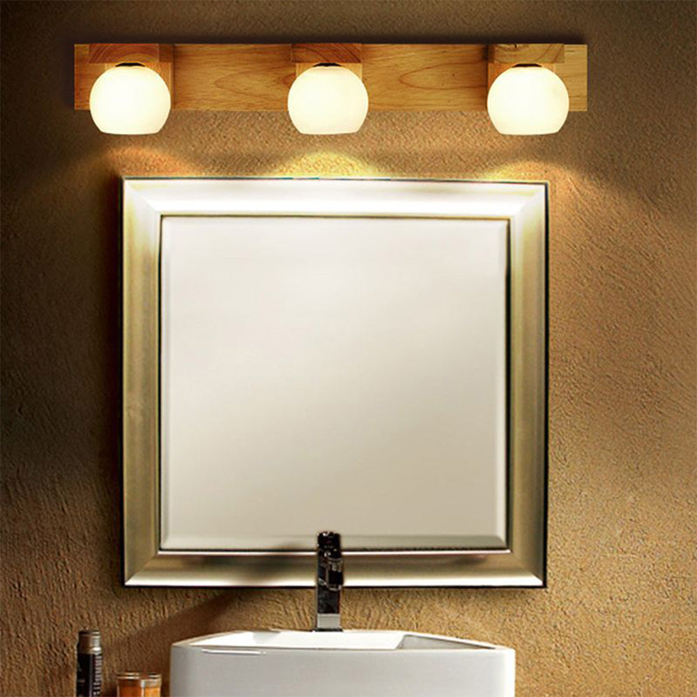Muto Wooden Ball Mirror Front Vanity Wall Lamp, Log Color - Neutralighting
