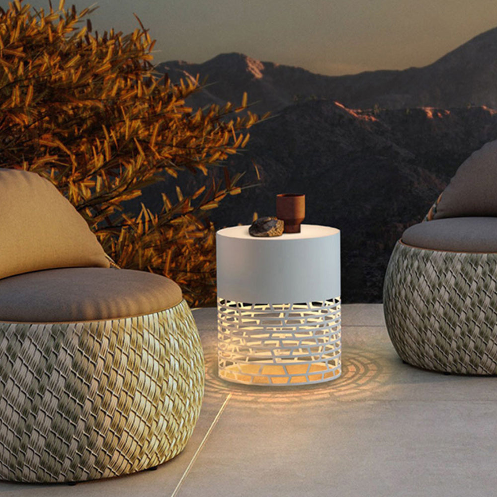 Ray Modern Metal Cylindrical Hollow Outdoor Path Light, White - Neutralighting