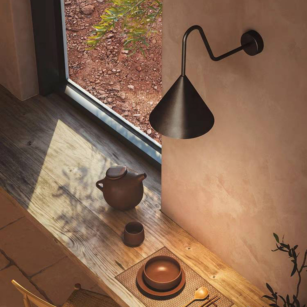 Ray Modern Minimalist Cone Metal Outdoor Waterproof Wall Lamp,Black/Gold - Neutralighting