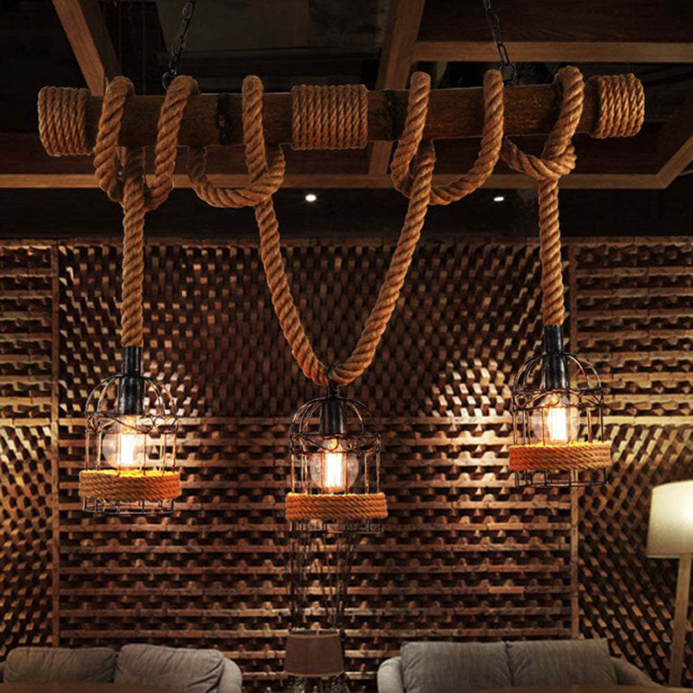 Silva Vintage 3 Heads Wood Rope Pendant Light - Neutralighting