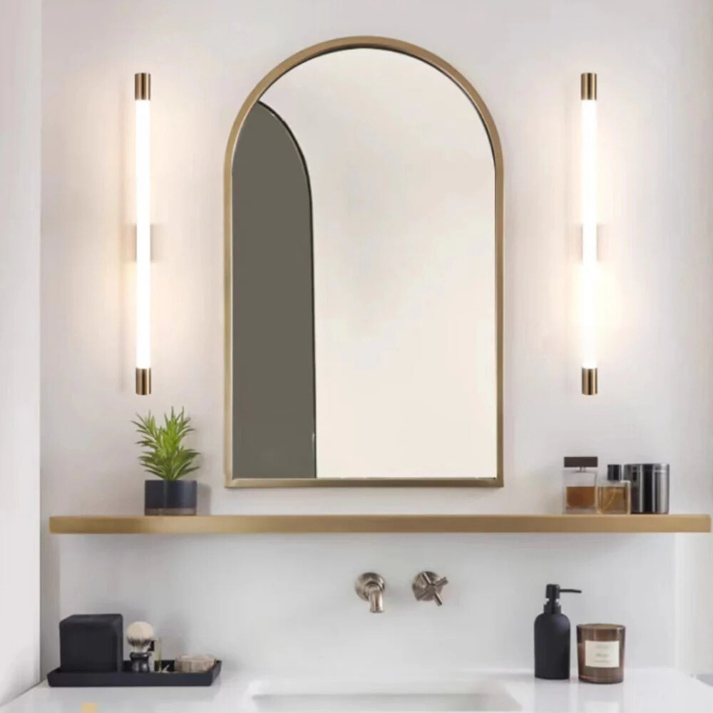 Arisha Modern Gold Mirror Front Vanity Wall Lamp, Metal/Acrylic