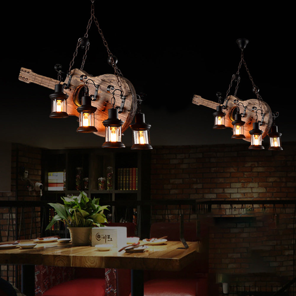 Epoch Retro Guitar Metal & Wood Pendant Light, 4 Heads - Neutralighting