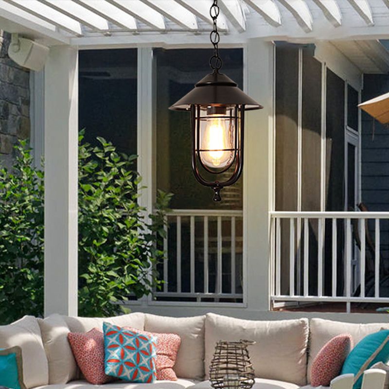 Ray Retro Lantern Metal Pendant Light, Black/Bronze - Neutralighting