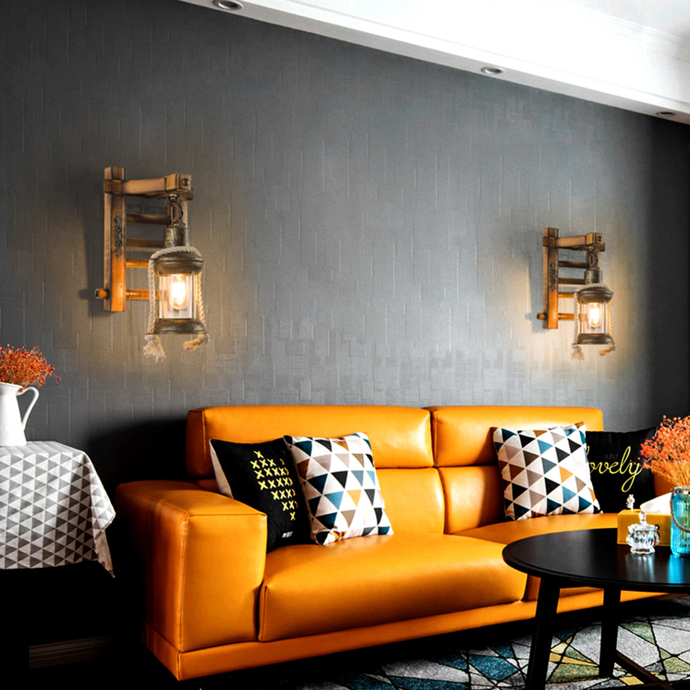 Epoch Vintage Lantern Shape Wood Metal Wall Lamp - Neutralighting