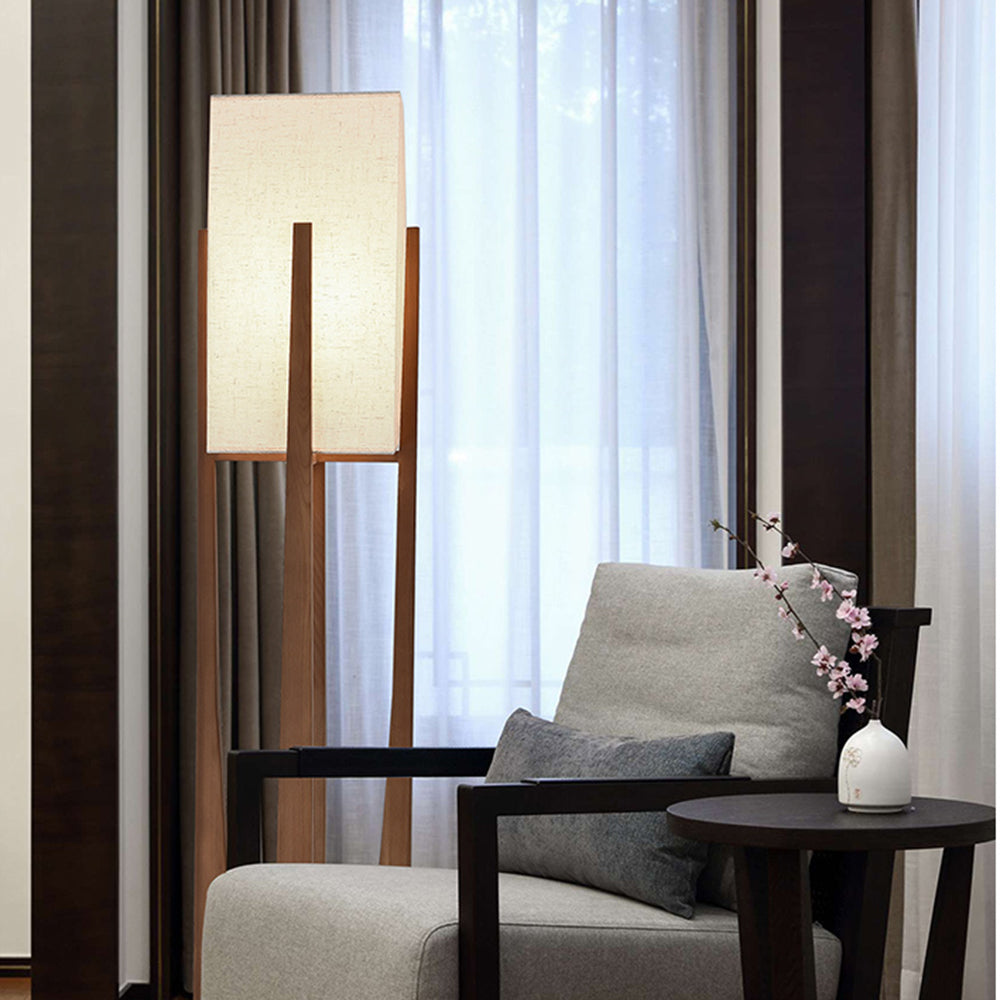 Ozawa Natural Rectangular Wood/Fabric Floor Lamp - Neutralighting