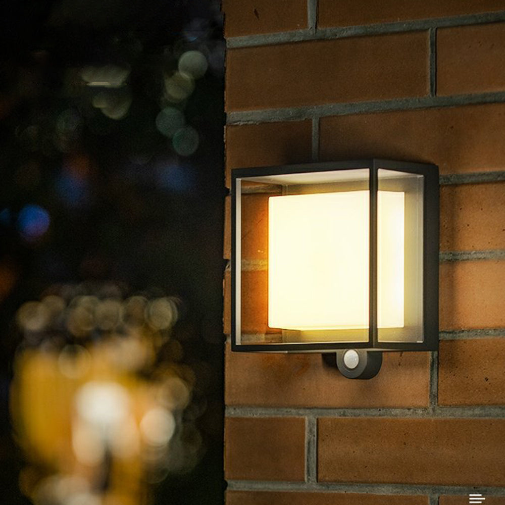 Ray Modern Rectangular Acrylic Sensor Solar Powered Outdoor Wall Lamp, Black - Neutralighting