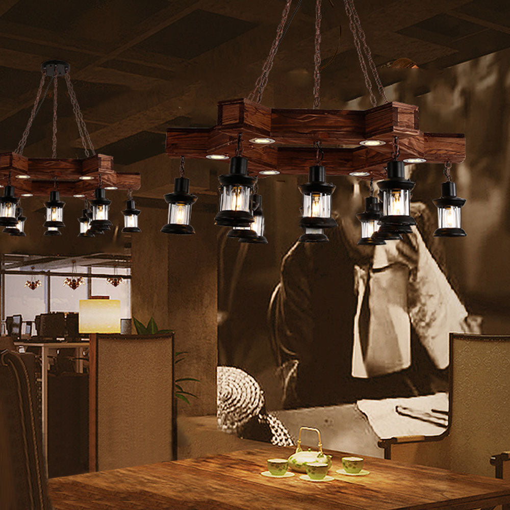 Epoch Retro Metal/Wood Lantern Pendant Light, Walnut - Neutralighting