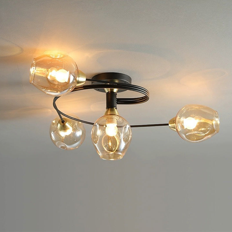 Valentina Flush Mount Ceiling Light, Glass, Black/Gold, Dining Room
