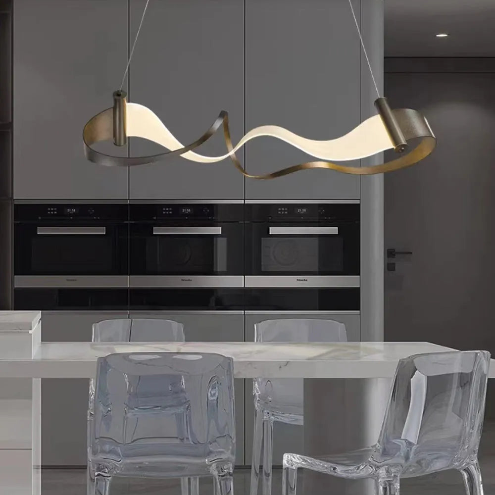 Arisha Metal Gold Pendant Light, Wavy Shape - Neutralighting