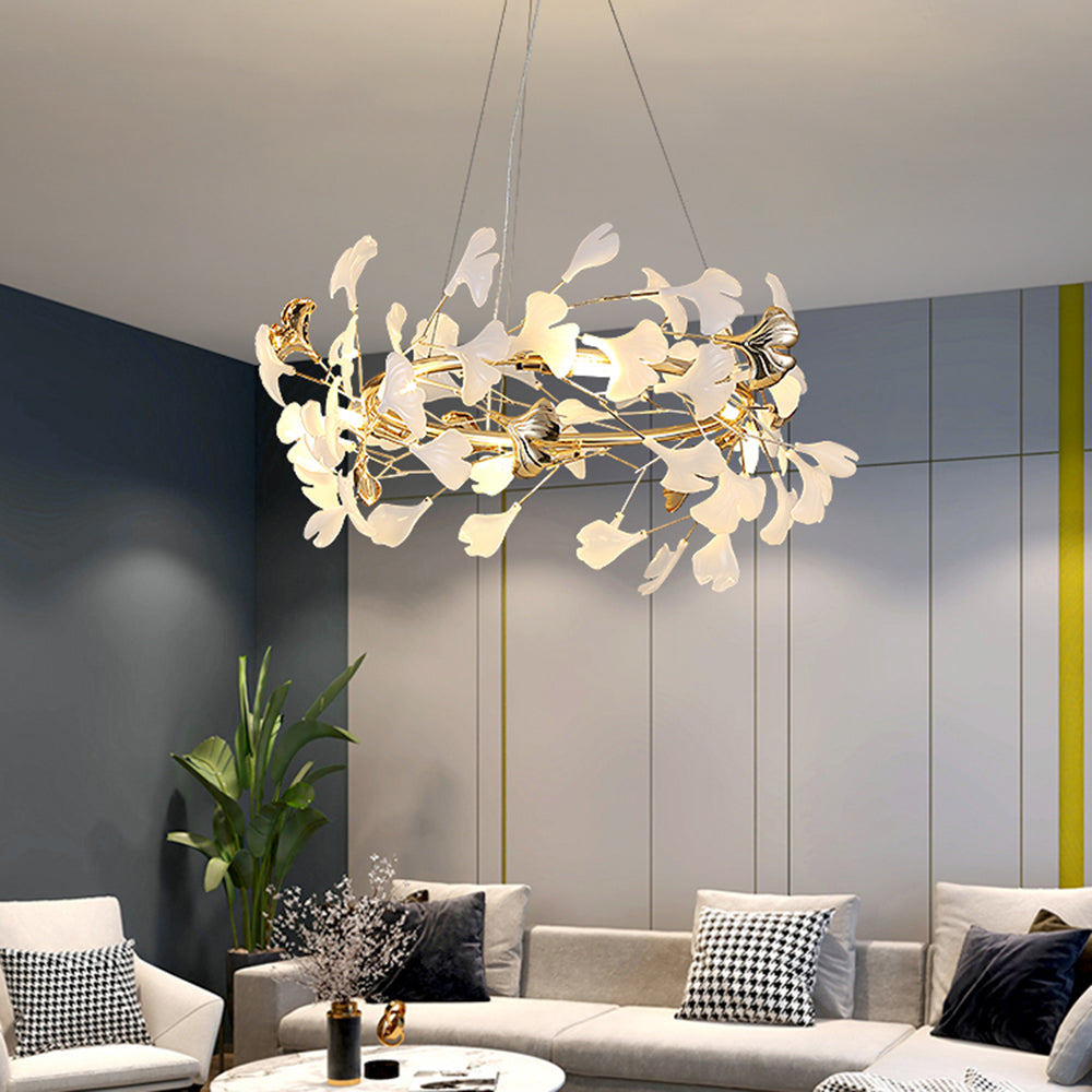 Olivia Ginkgo Leaf Modern Petal Shaped Metal Chandelier, Gold - Neutralighting