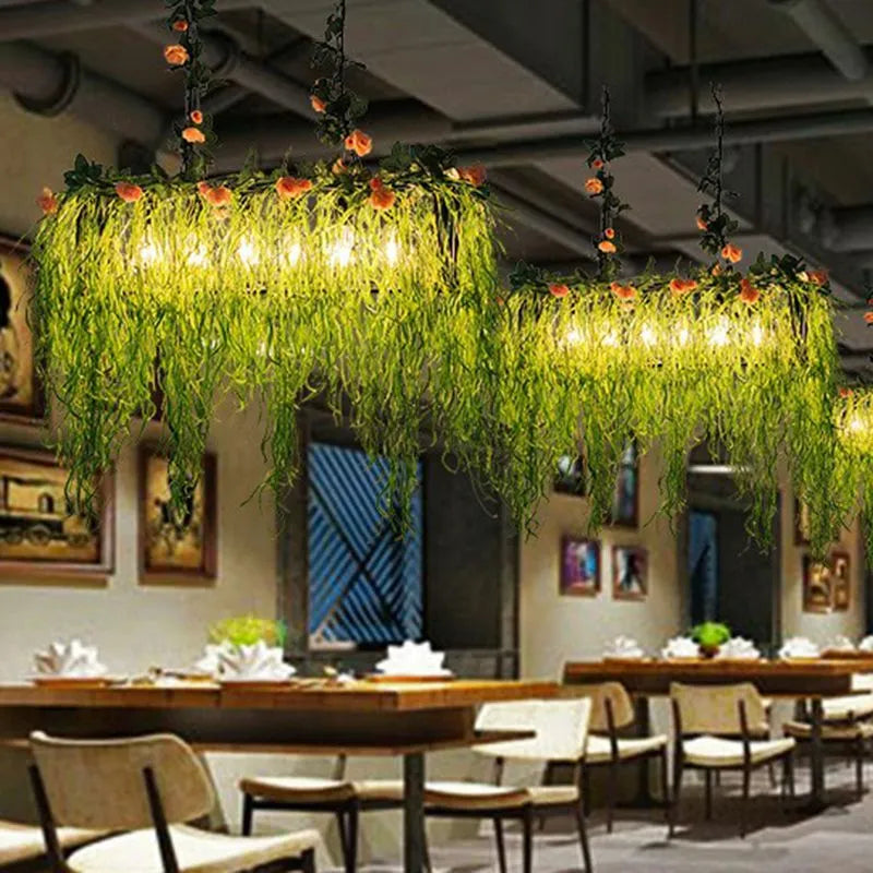 Ritta Natural Decorative Rectangular Plant Metal Pendant Light Green - Neutralighting