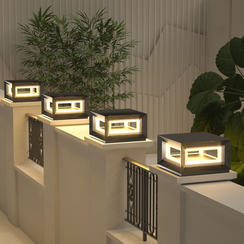 Ray Contemporary LED Cube Metal Outdoor Lamps, Black - Neutralighting