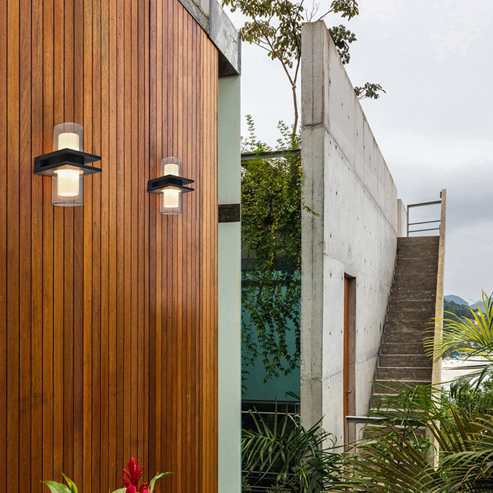Ray Modern Cylindrical Metal Outdoor Wall Lamp With 2 Heads, Black - Neutralighting