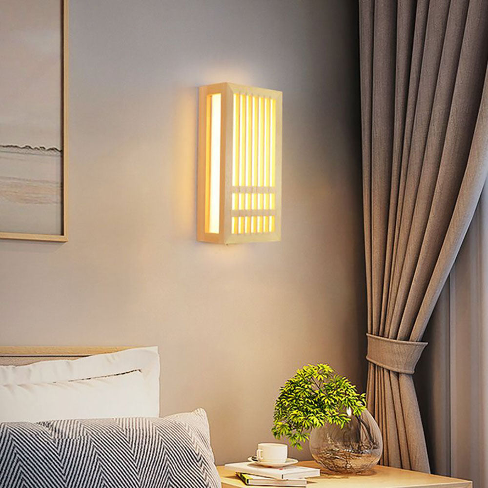 Muto Wall Lamp Rectangular Rustic, Wood/Acrylic, Log Color, Bedroom - Neutralighting