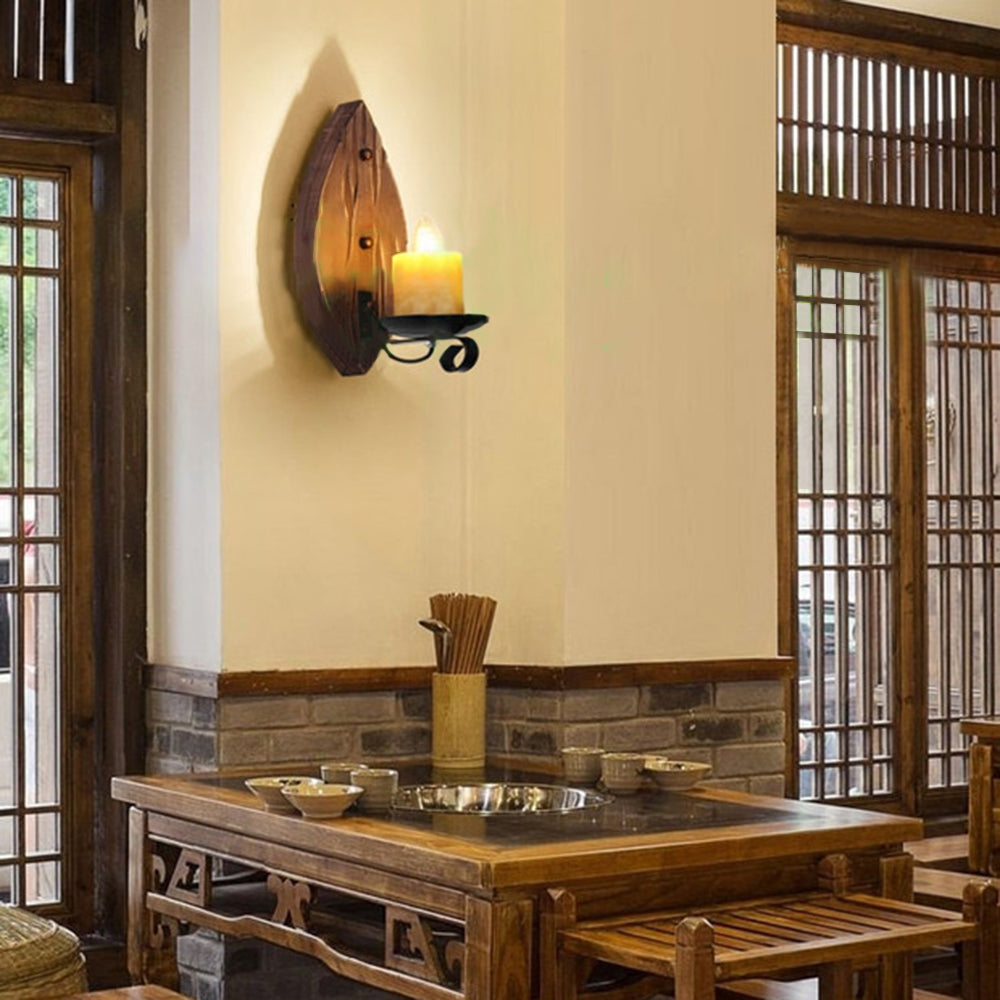 Epoch Vintage Leaf Shape Wood Metal Wall Lamp - Neutralighting