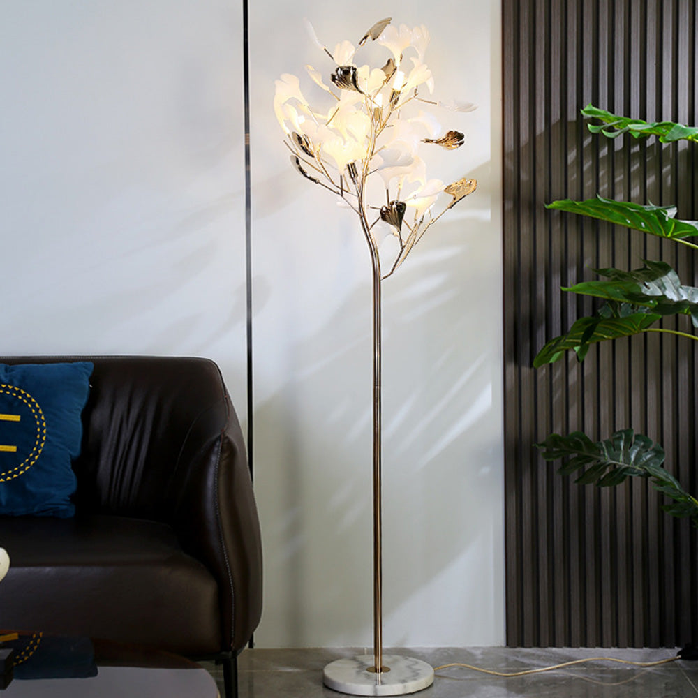 Olivia Floor Lamp Leaf Artistic, Ceramic/Metal, White/Gold, Study - Neutralighting