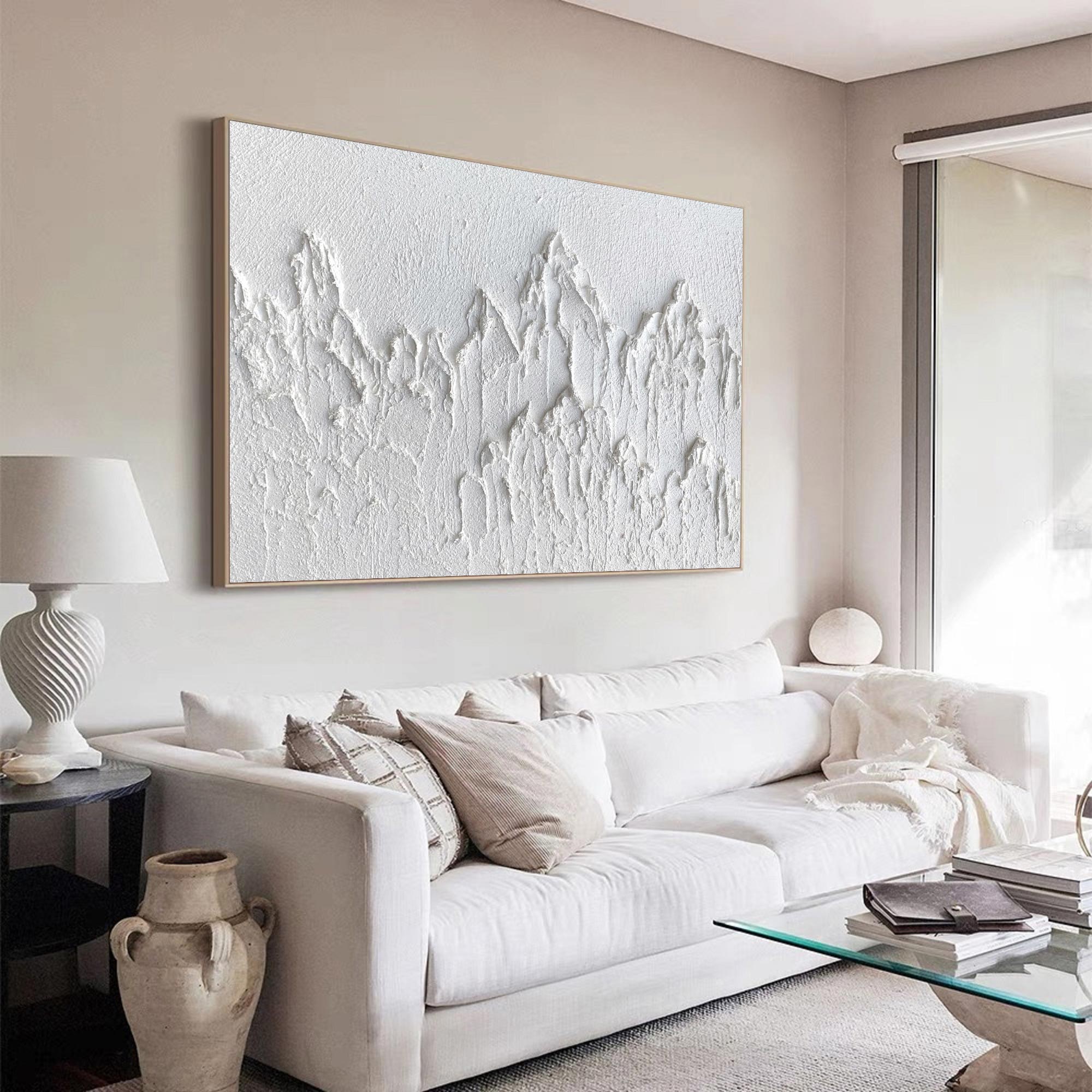 Minimalist White Mountain Textured Canvas Wall Art