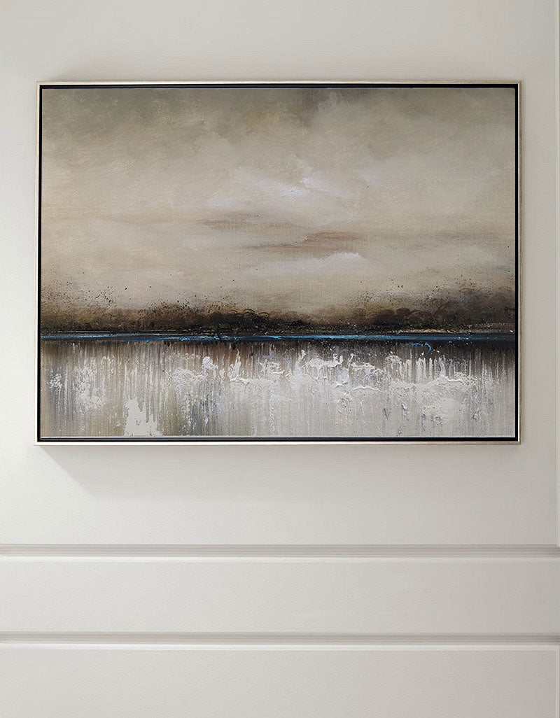 Muted Misty Lakeside Horizontal Canvas Art