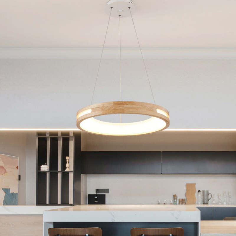 Muto Modern Ring Wood Pendant Light - Neutralighting