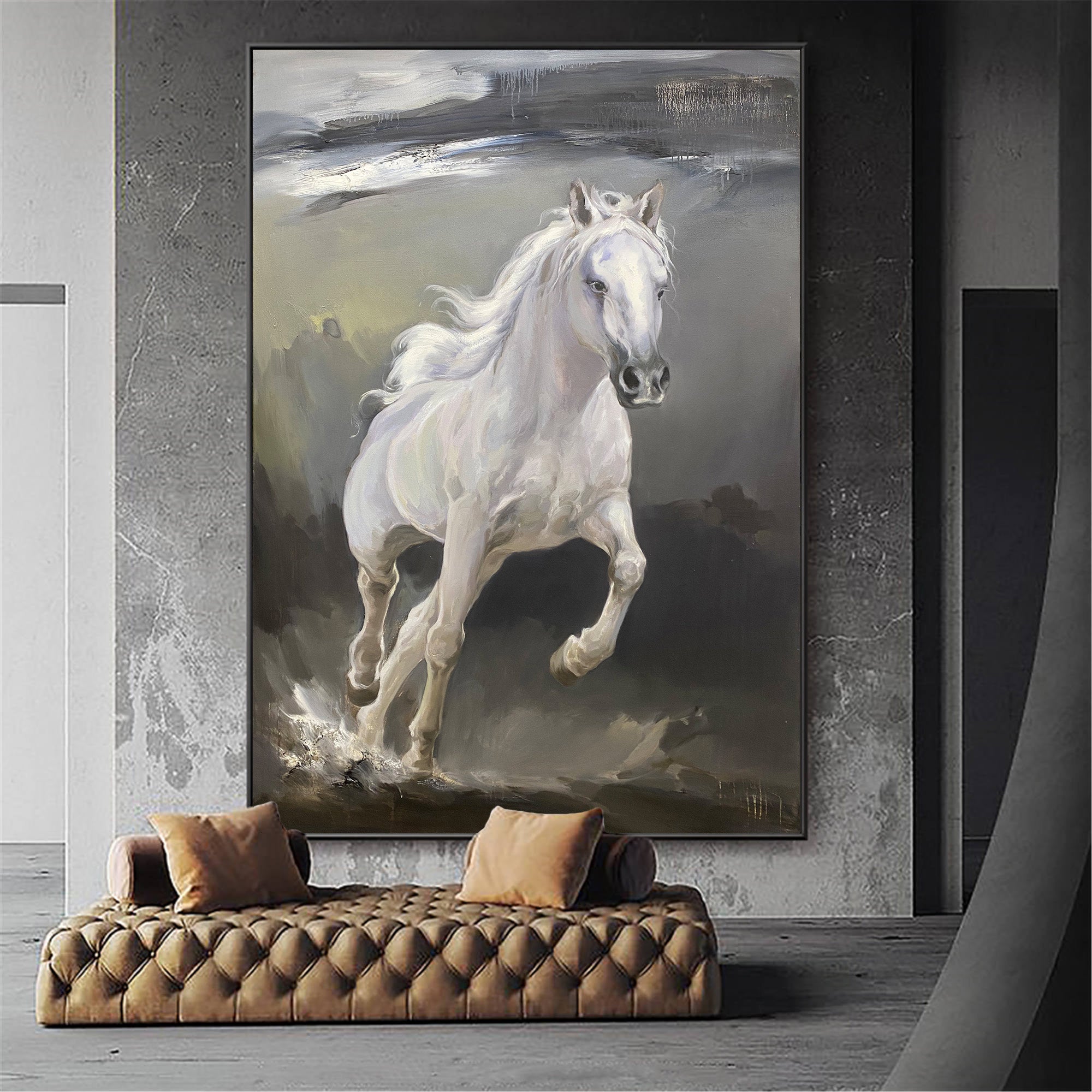 Evander White Horse Canvas Wall Art