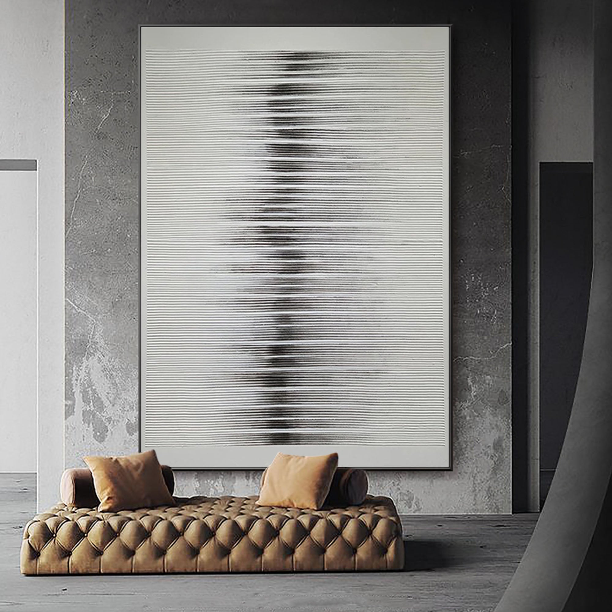Grey‑Black Tall Vertical‑Line Layered‑Textured Artwork