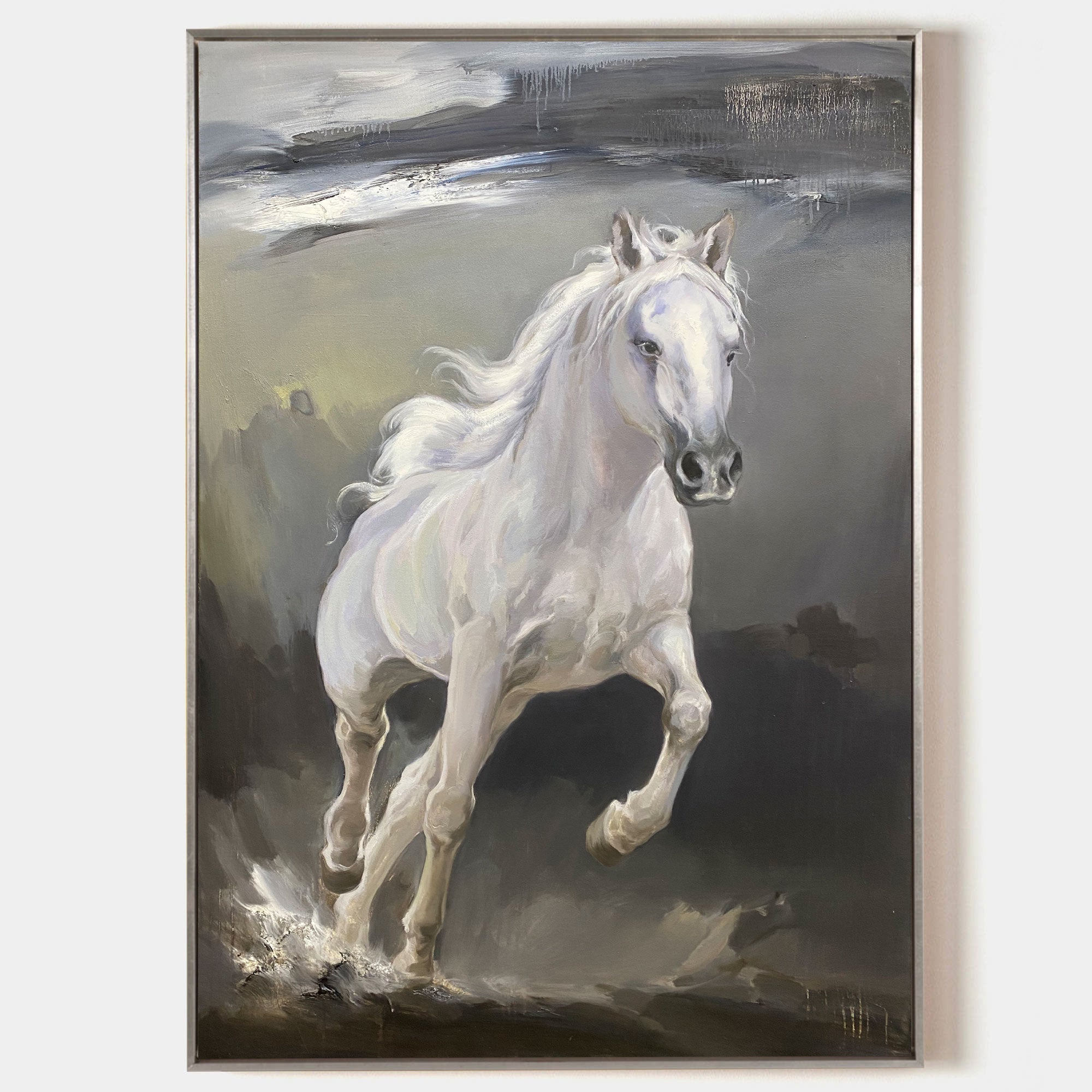 Evander White Horse Canvas Wall Art