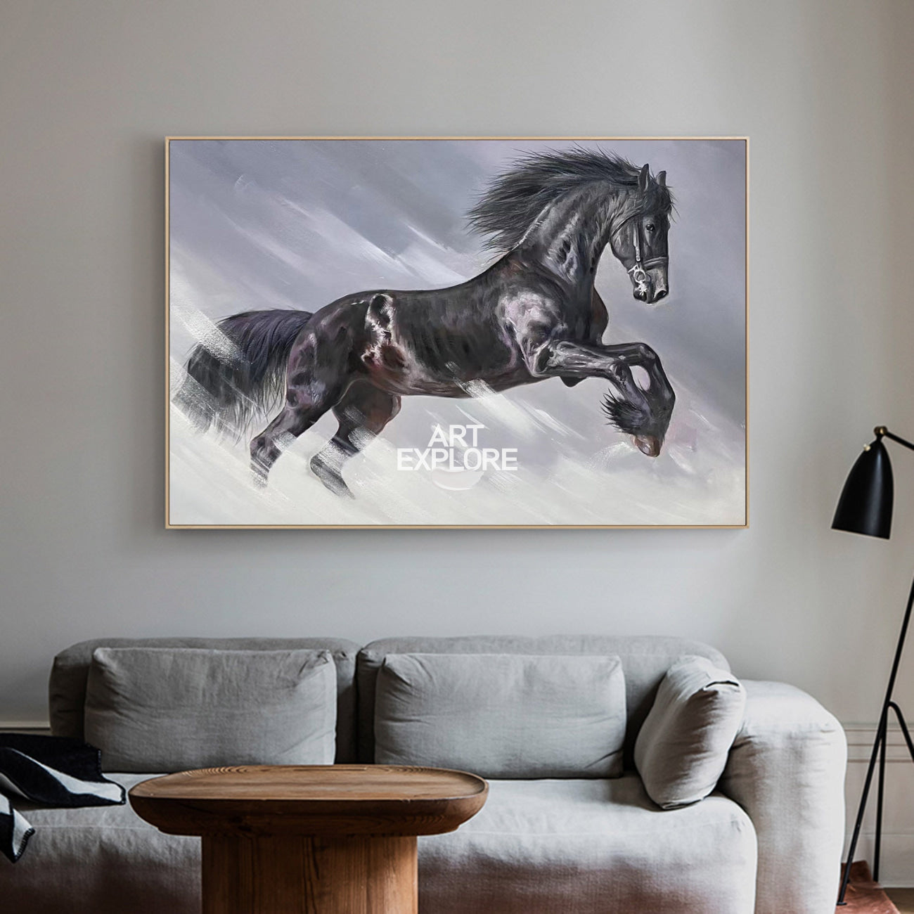 Dynamic Galloping Equine Animal Unstretched Linen Canvas Wall Art
