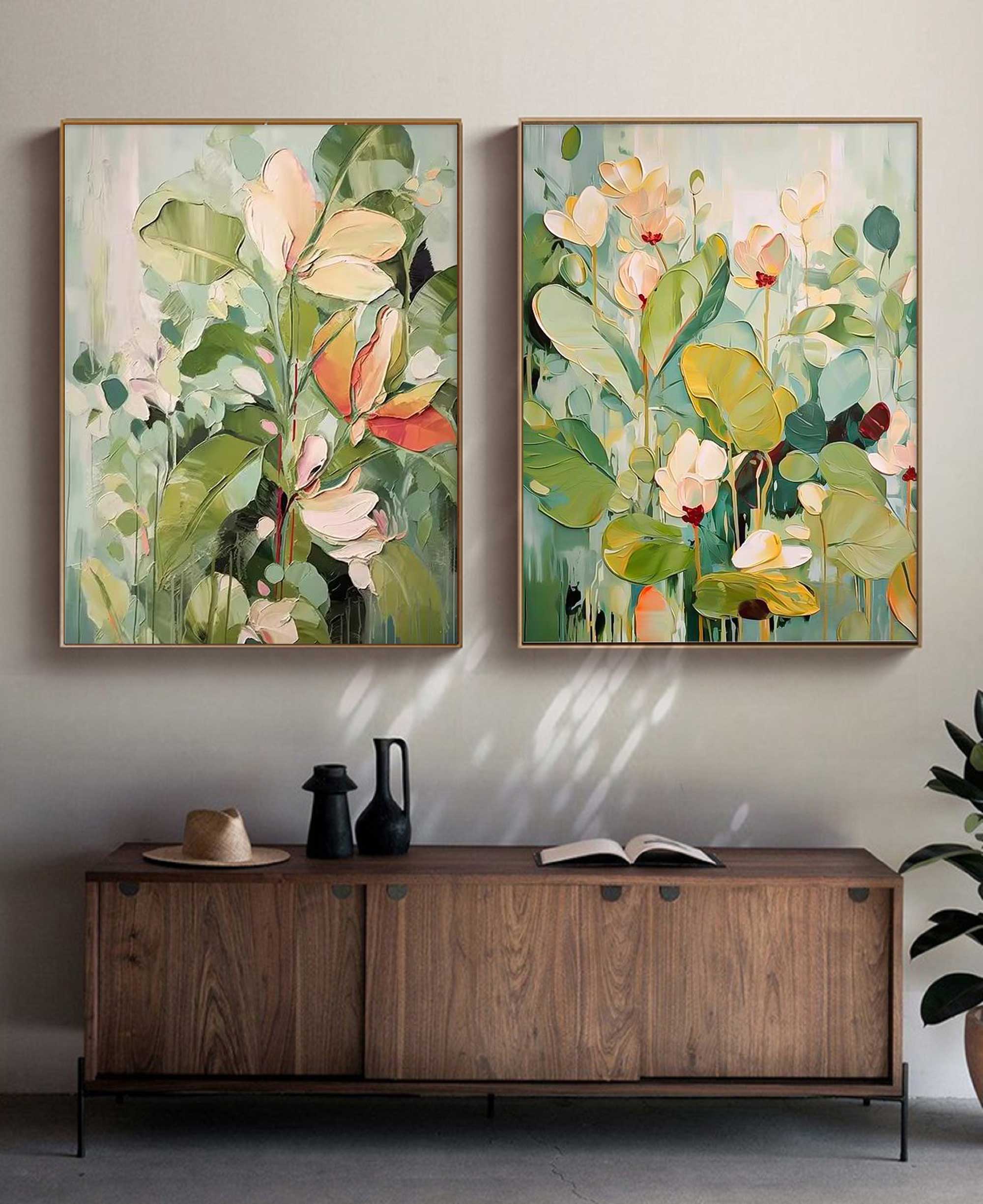 Abstract Muted Green Floral Fragments