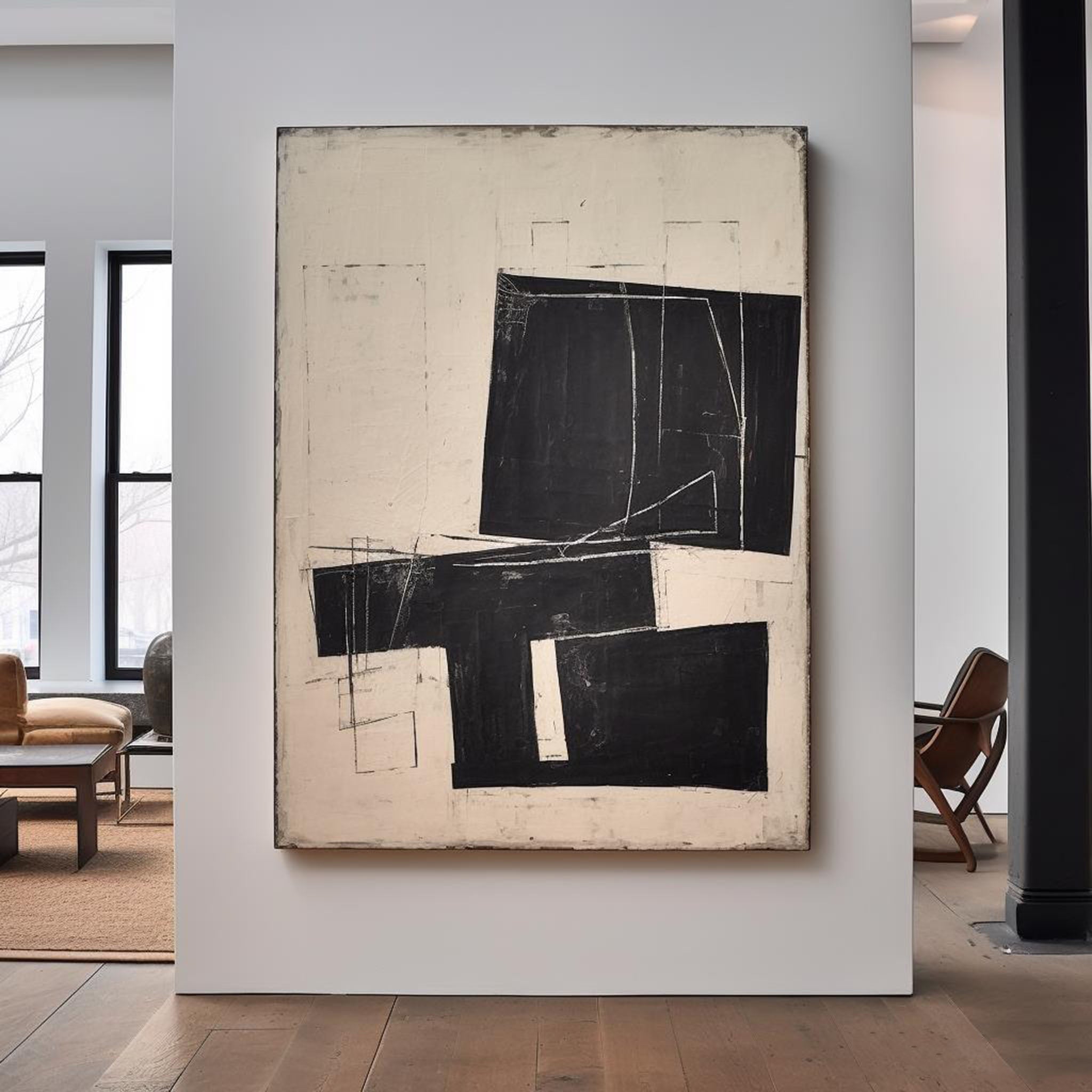 Black Beige Geometric Abstract Painting