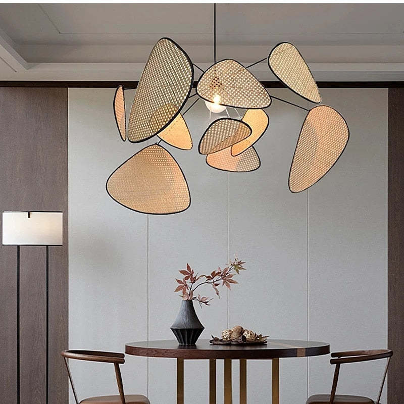 Ritta Pendant Light Leaf Grid, Rattan/Metal, Bedroom - Neutralighting