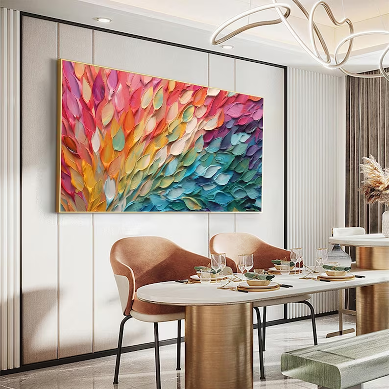 Wall Art Wide Rainbow Gradient Leaf Composition