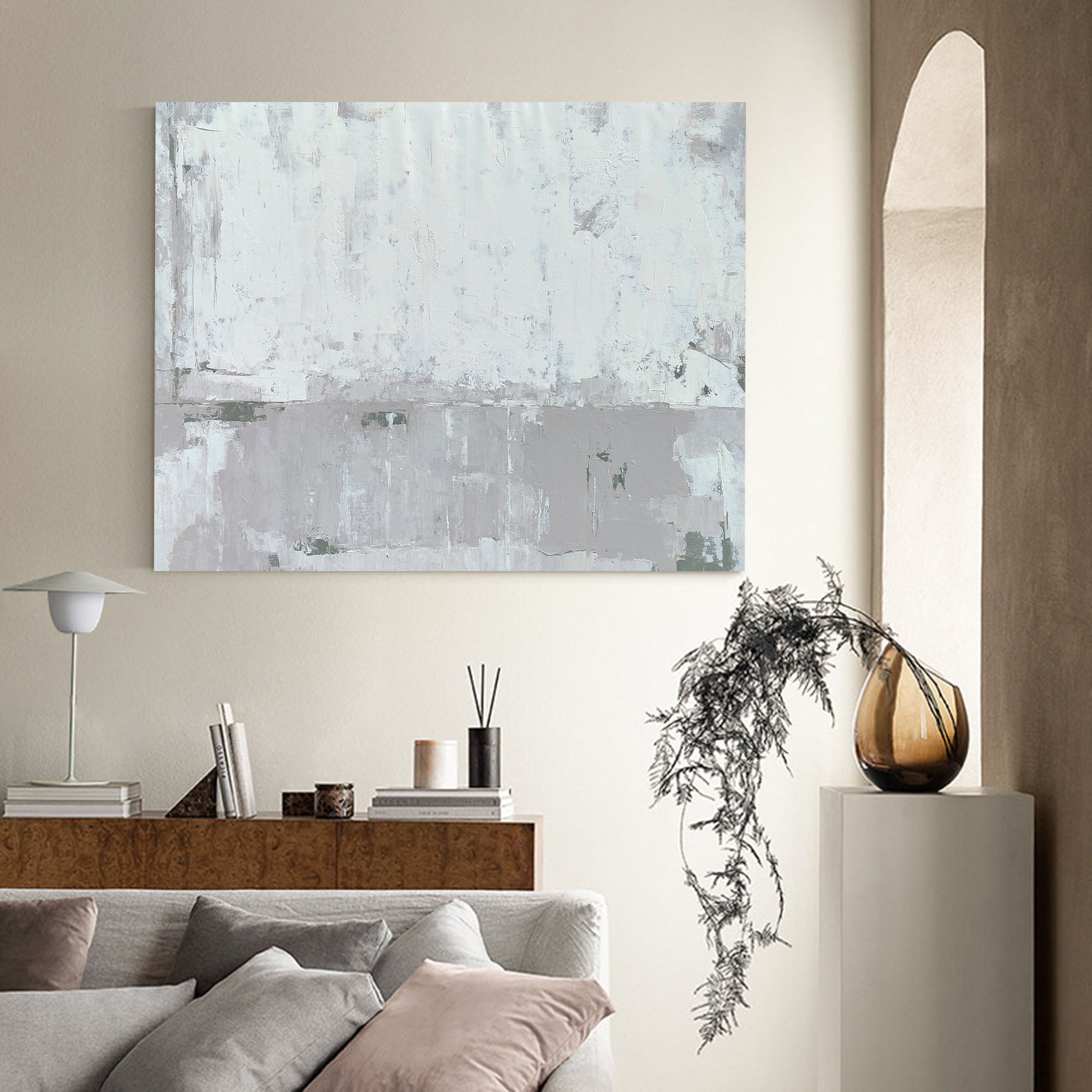 White And Grey Abstract Painting ABAH90 - Neutralighting