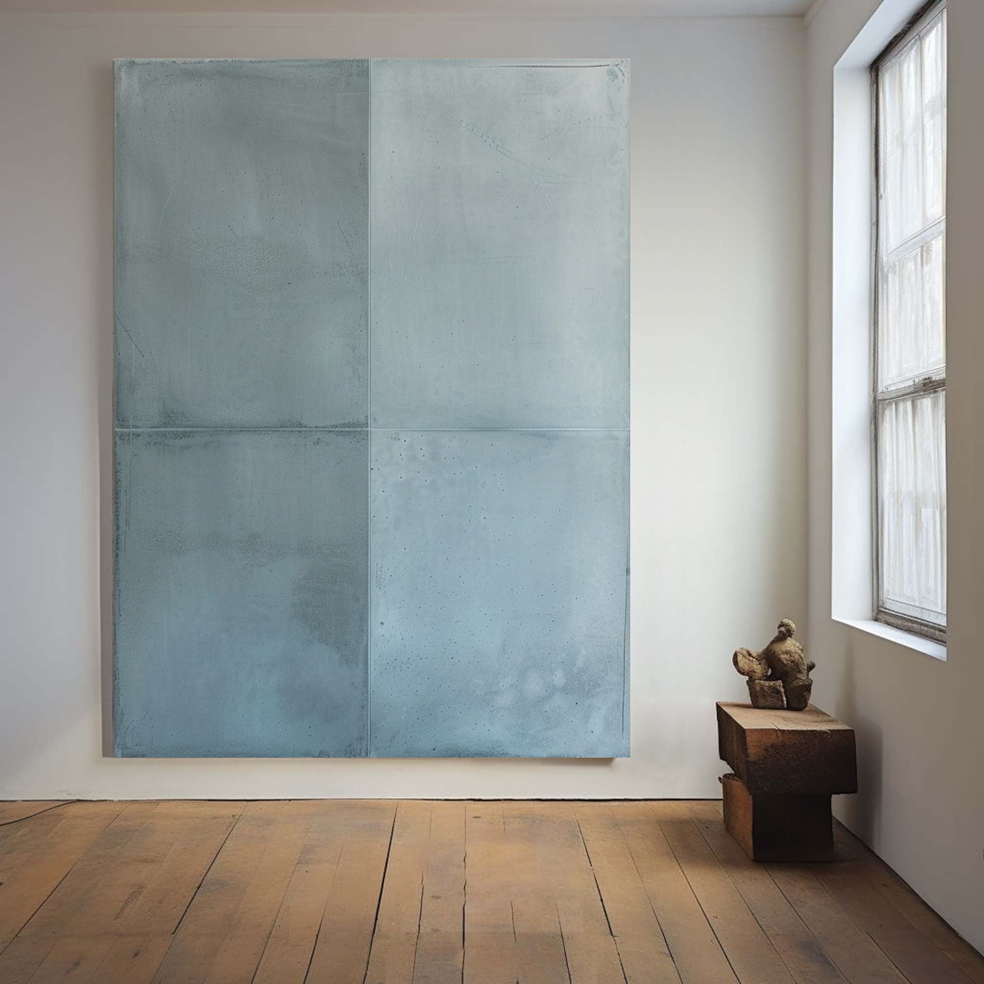 Wall Art Grey Blue Geometric Panels Minimalist Textured Canvas Living Room| Neutralighting