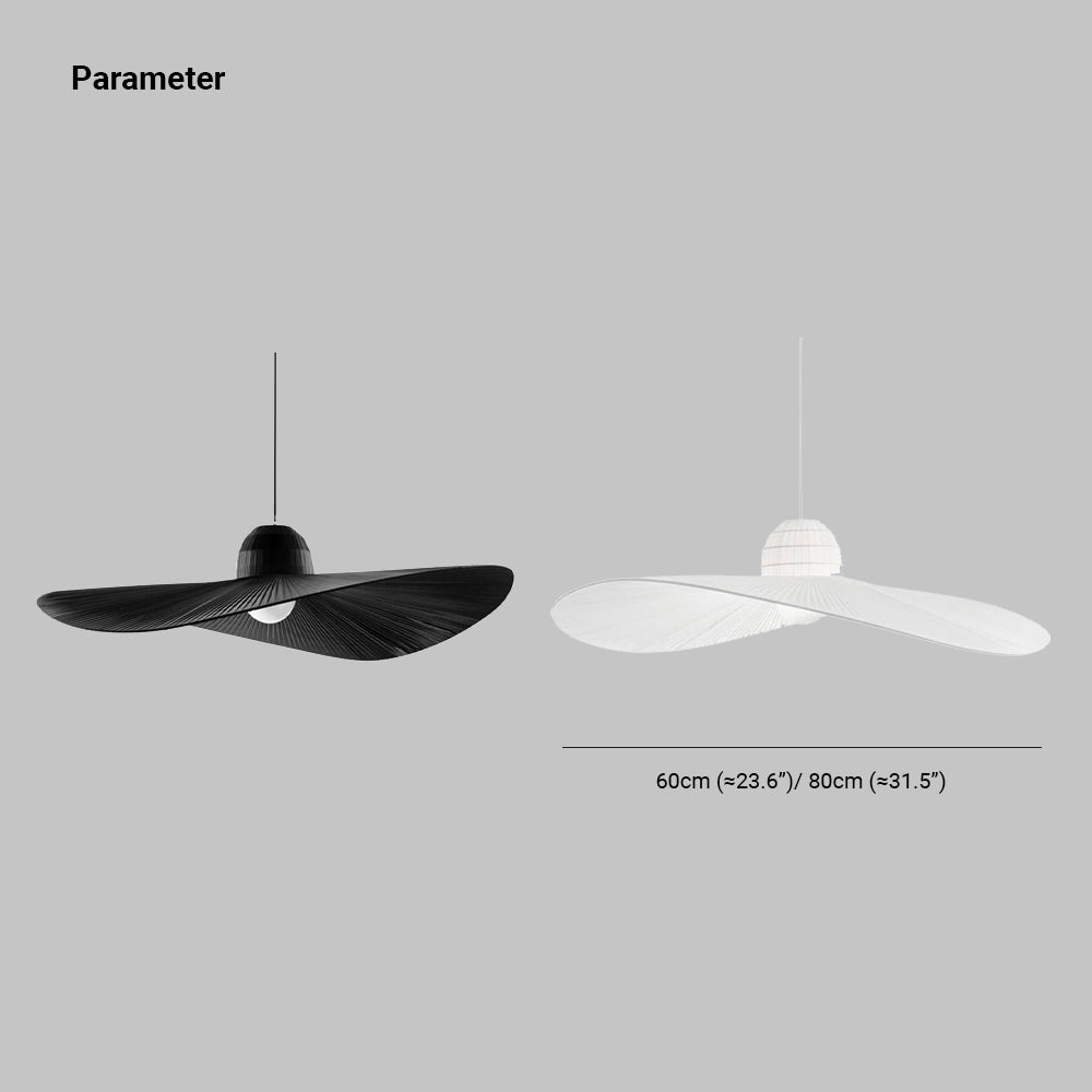 Ritta Modern Woven Wide-Brimmed Hat Shape Metal/Fabric Pendant Light, Black/White - Neutralighting