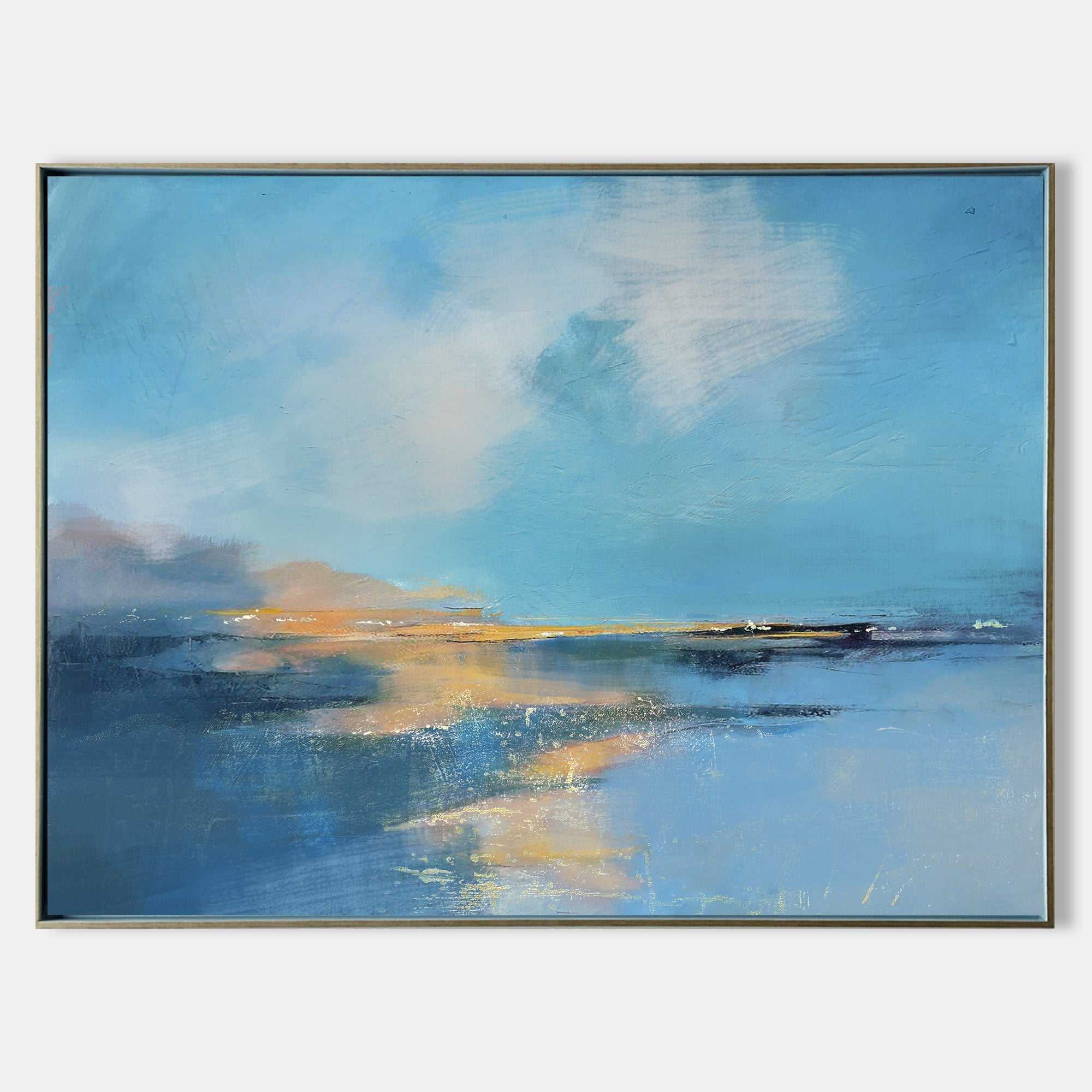 Impressionist Seascape Abstract Hand‑Painted Shimmering Gold Textured Artwork