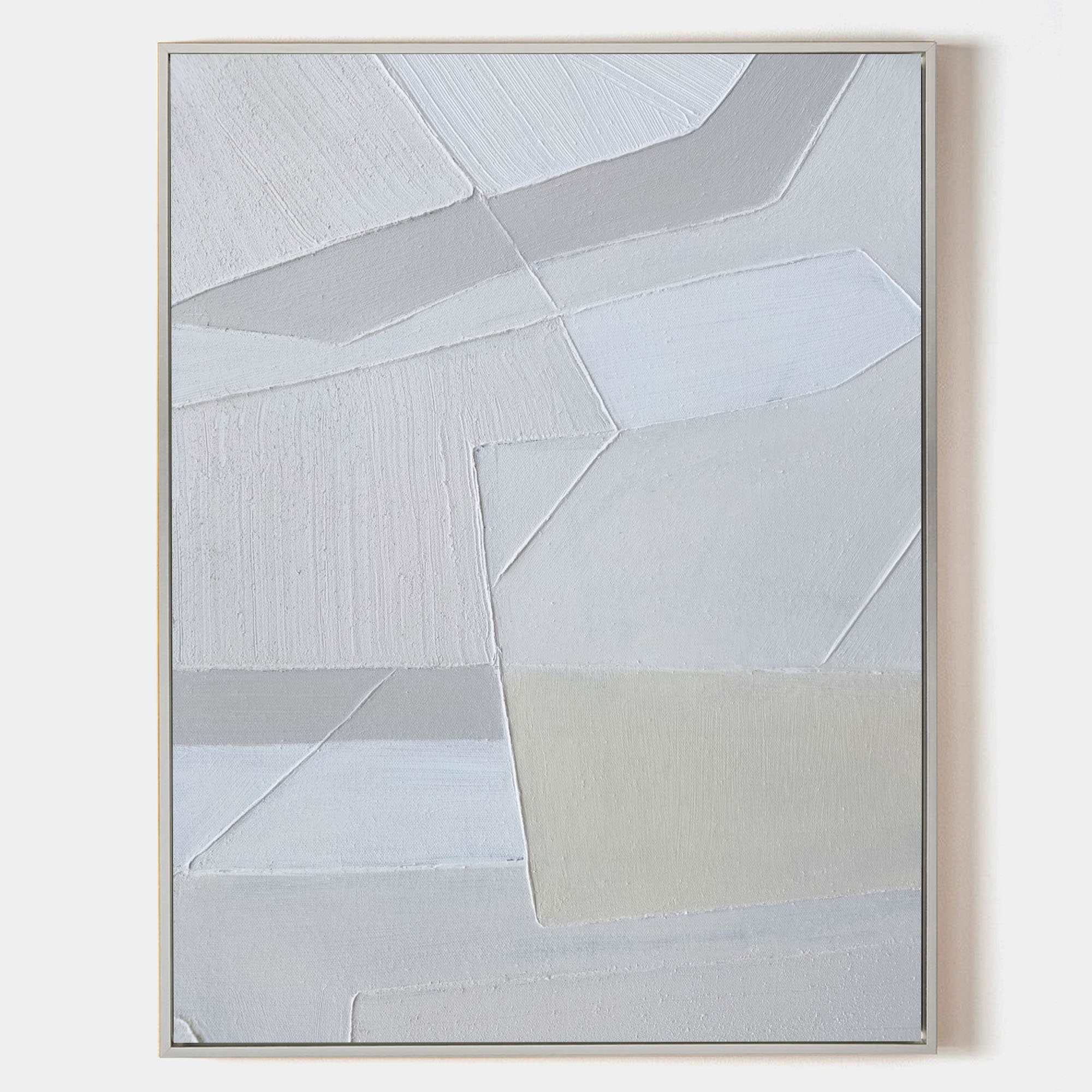 Light‑Grey‑Beige Vertical Geometric‑Patch Impasto‑Textured Artwork