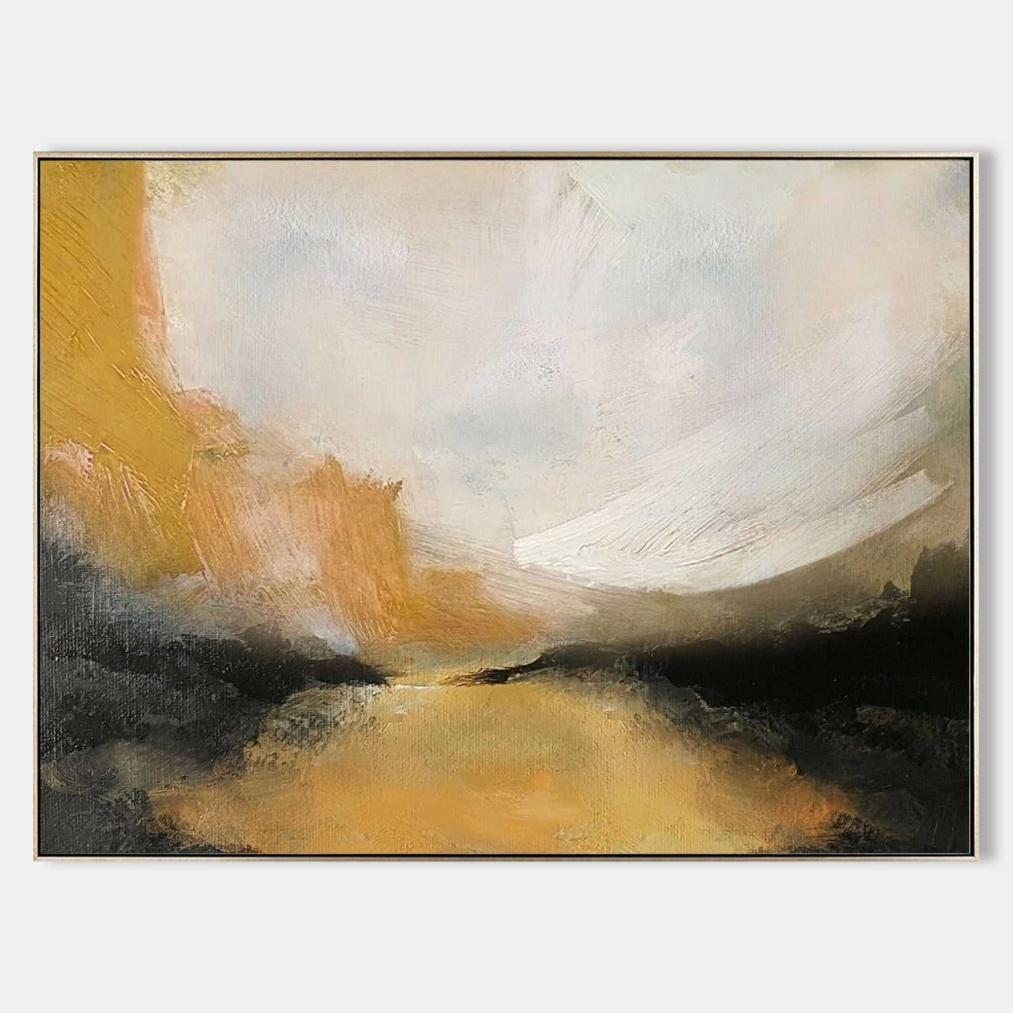 Contemporary Landscape Gold Black White Abstract Painting