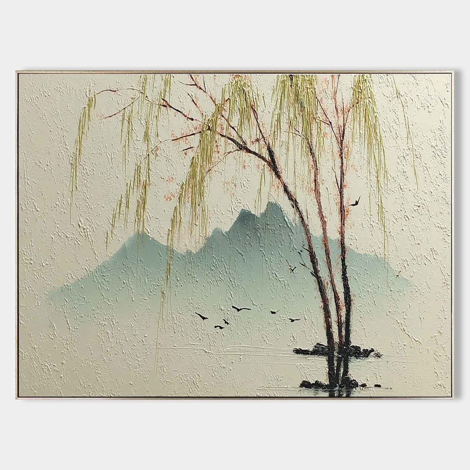 Wall Art Chinese Willow Mountain Landscape