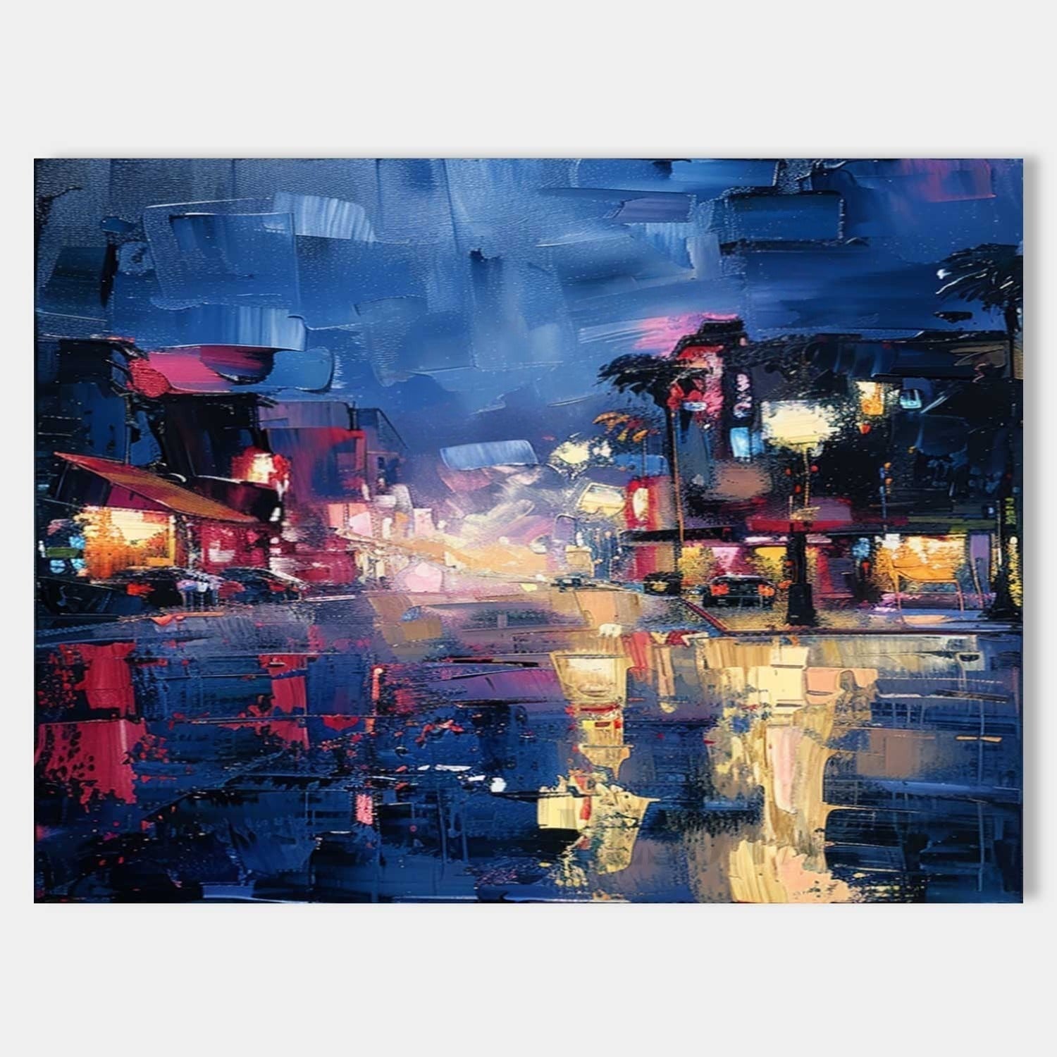 Wall Art Vibrant Rainy Night Cityscape