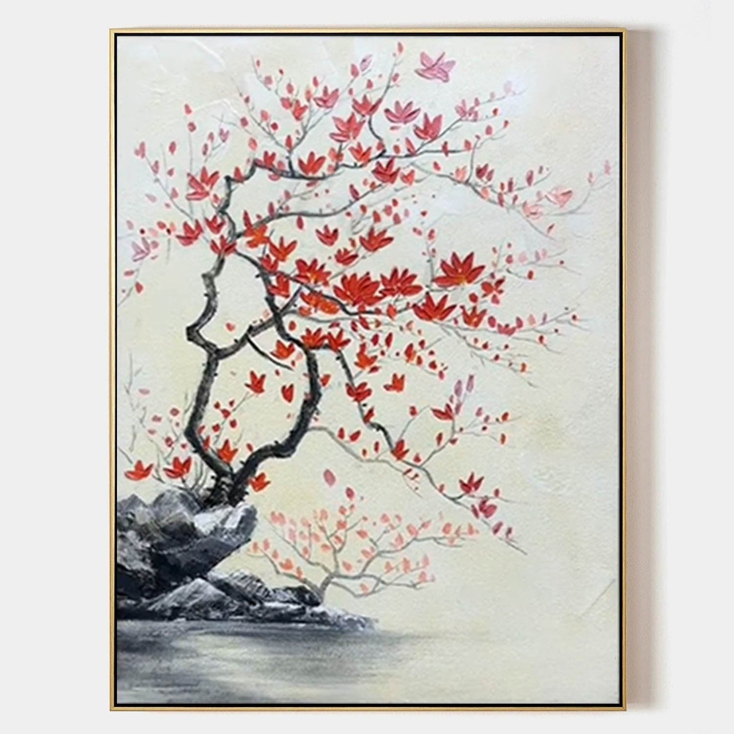 Wall Art Oriental Maple Blossom Rock Landscape