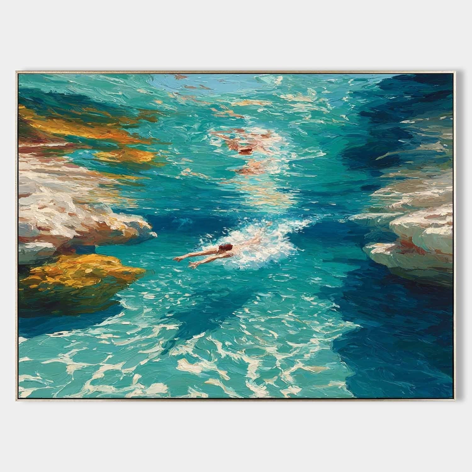Wall Art Turquoise Cove Swimmers Impasto