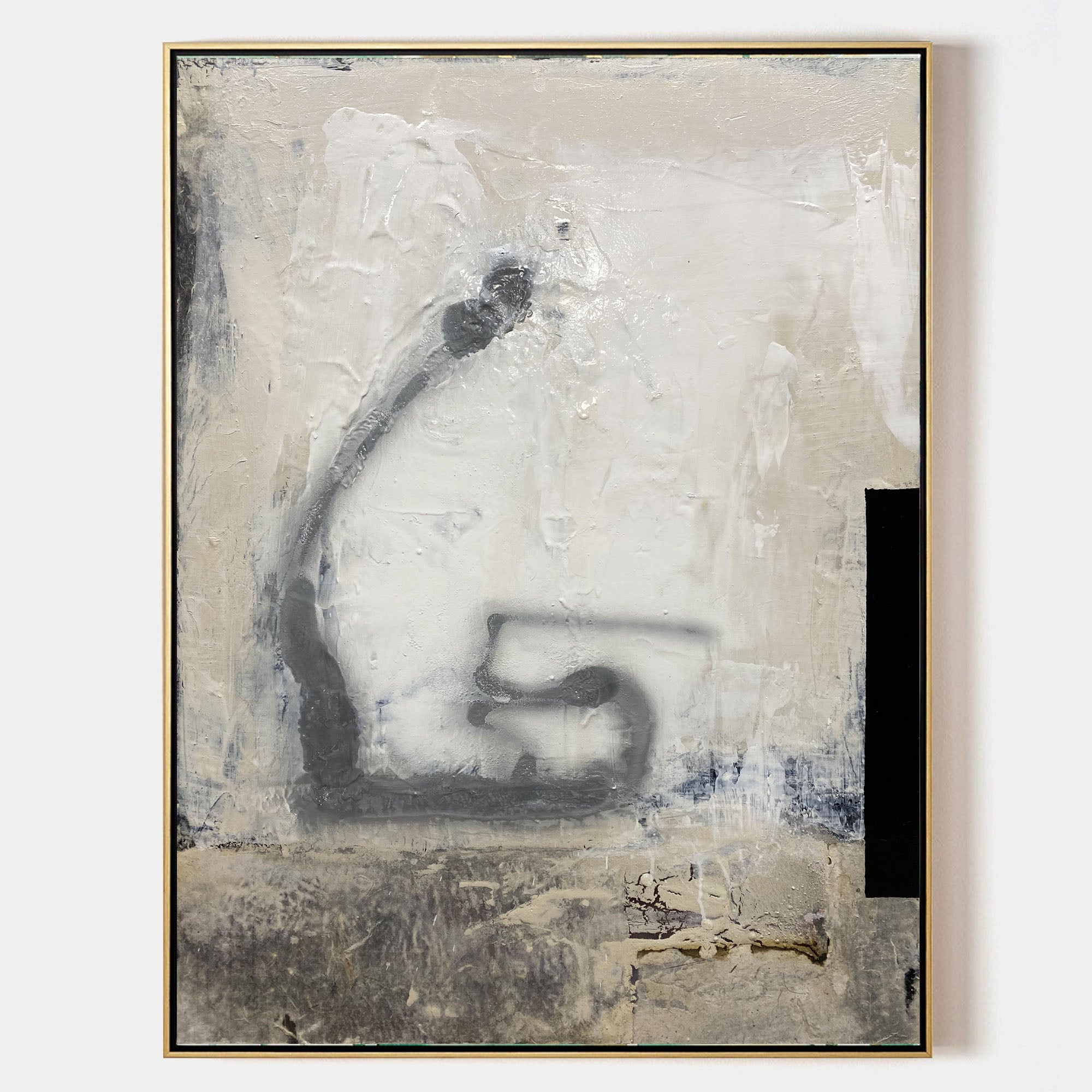 Abstract Beige Grey Black Brush Stroke Painting