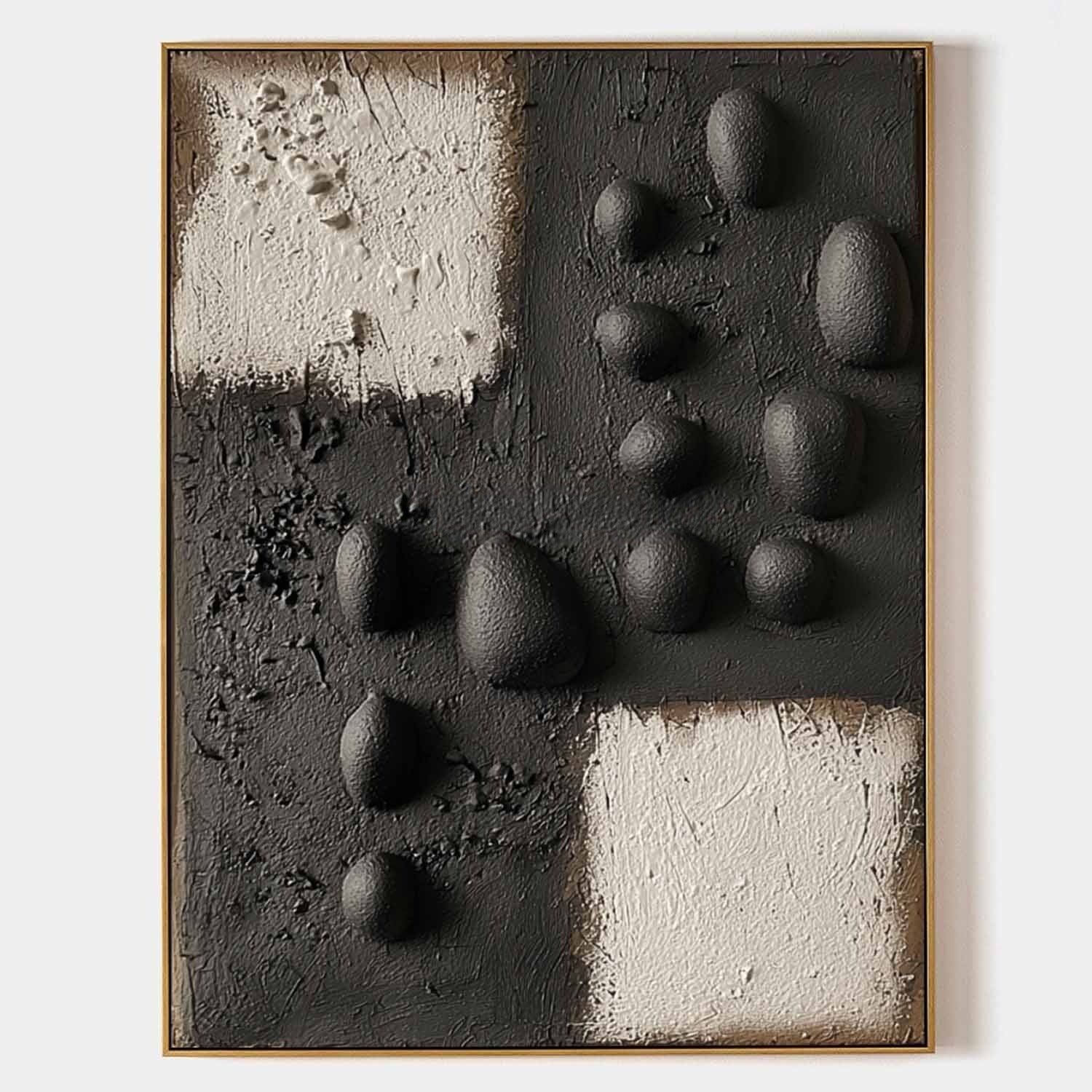 Wall Art Monochrome Block Bas-Relief Abstract Painting