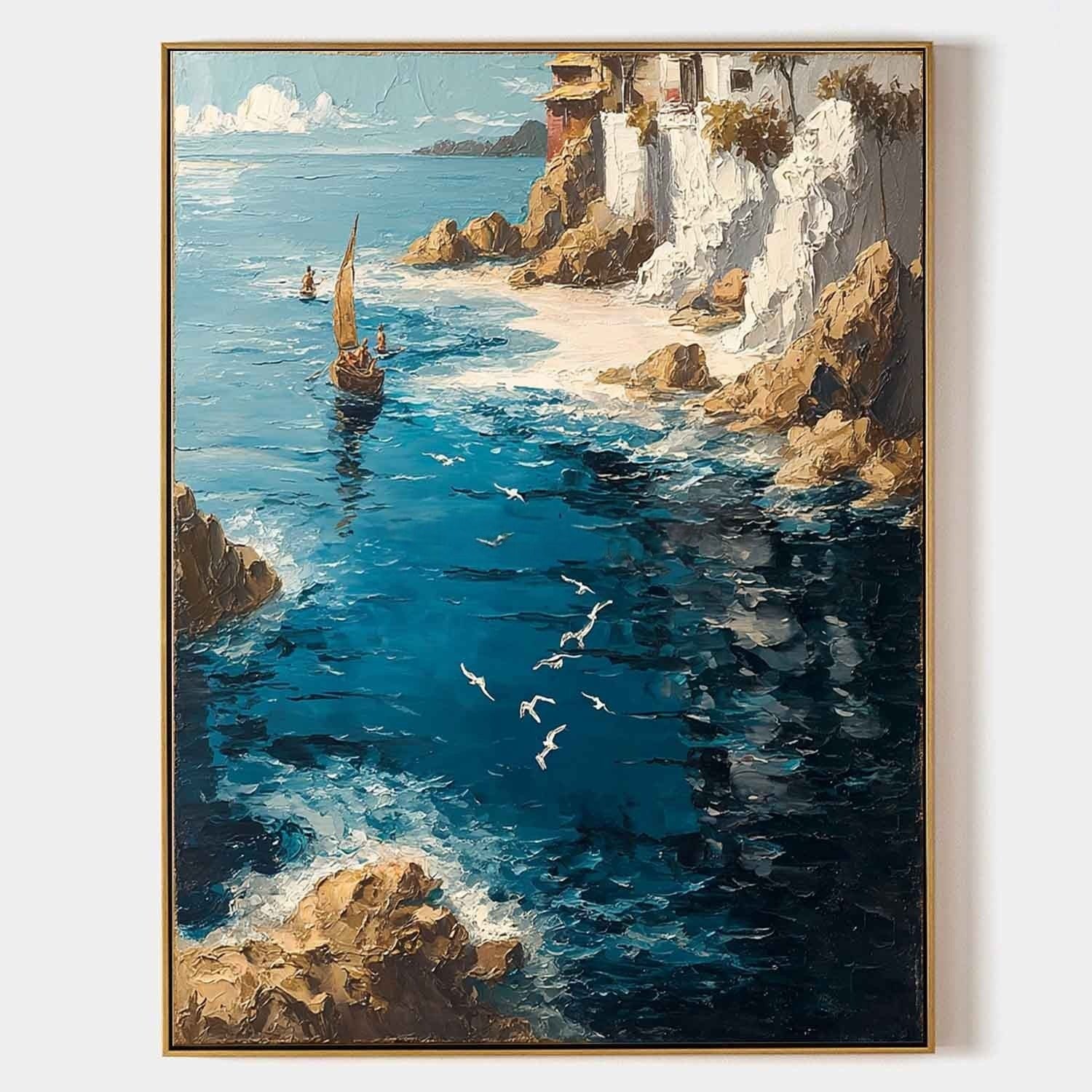 Wall Art Mediterranean Coastal Village Sailboat