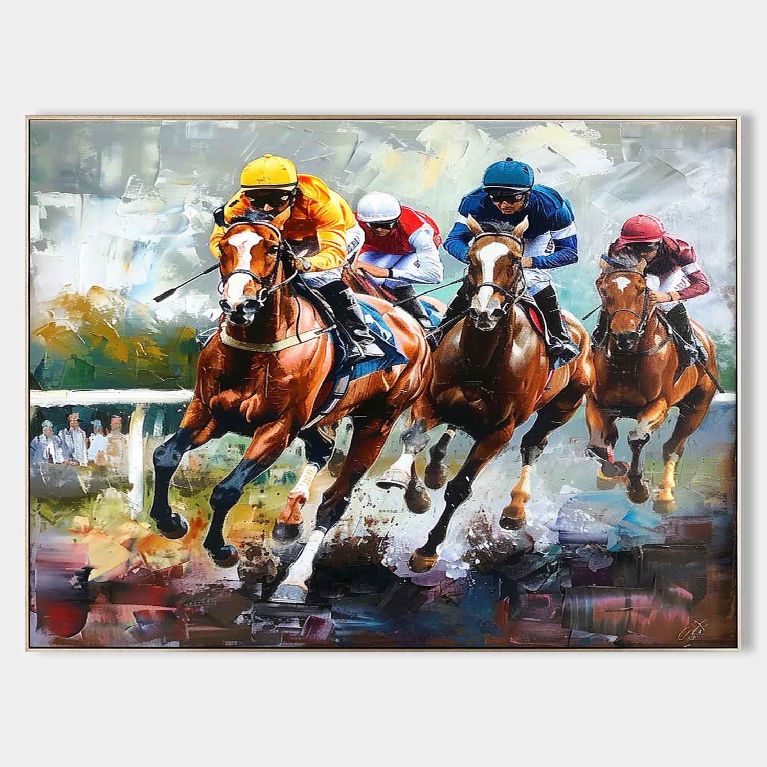 Dynamic Horse Racing Scene Painting