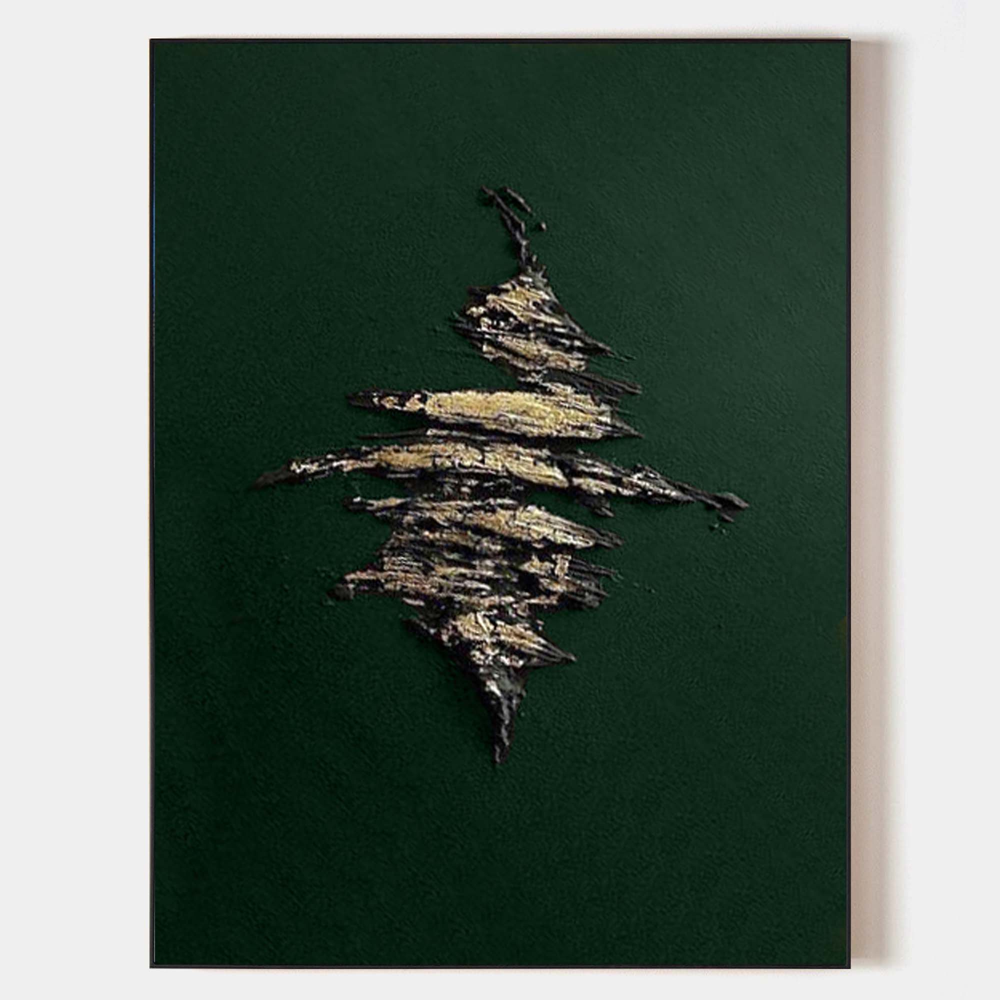Dark Green Metallic‑Gold Accent Abstract Heavy Raised‑Texture Artwork
