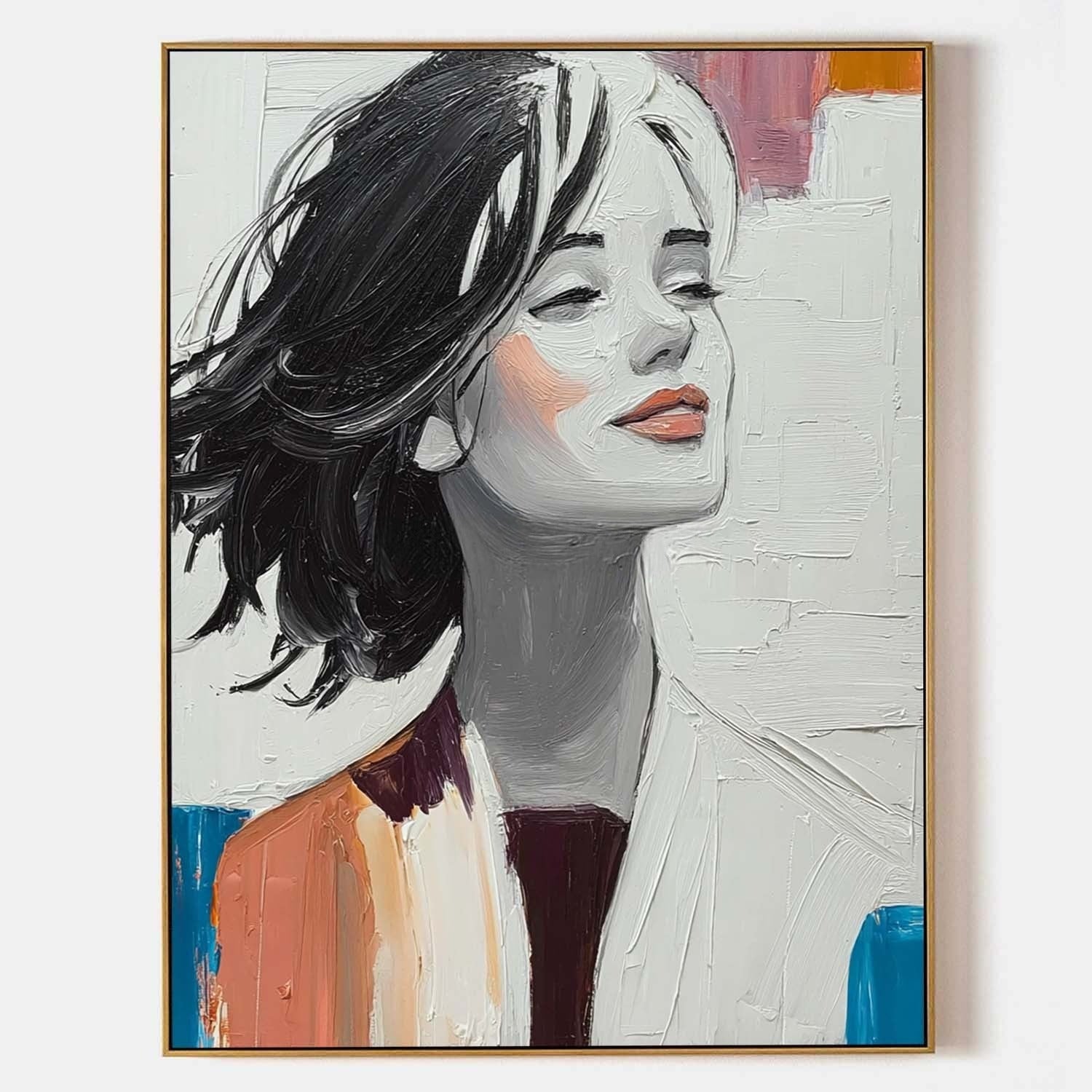 Serene Woman Portrait 3D Impasto Painting