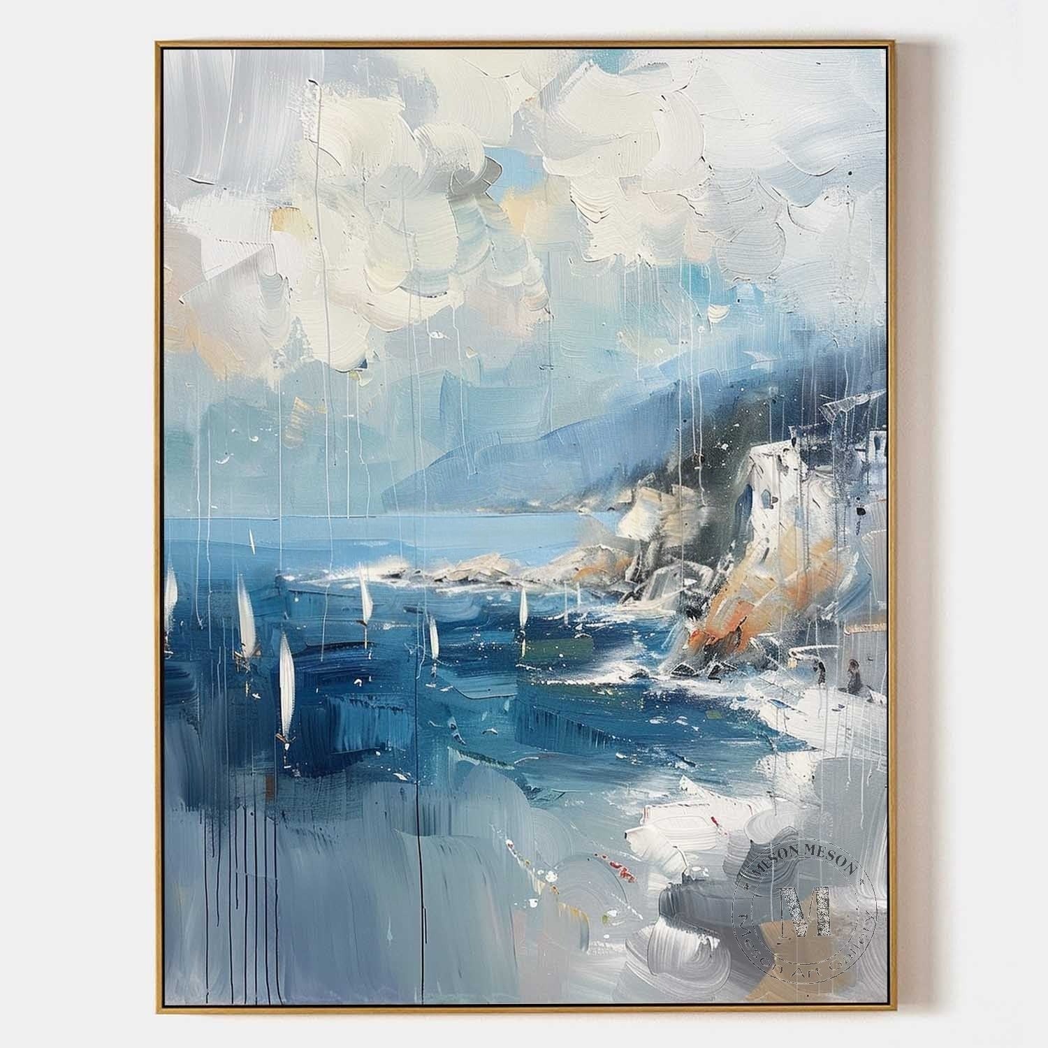 Wall Art Coastal Sailboats Rainy Seascape
