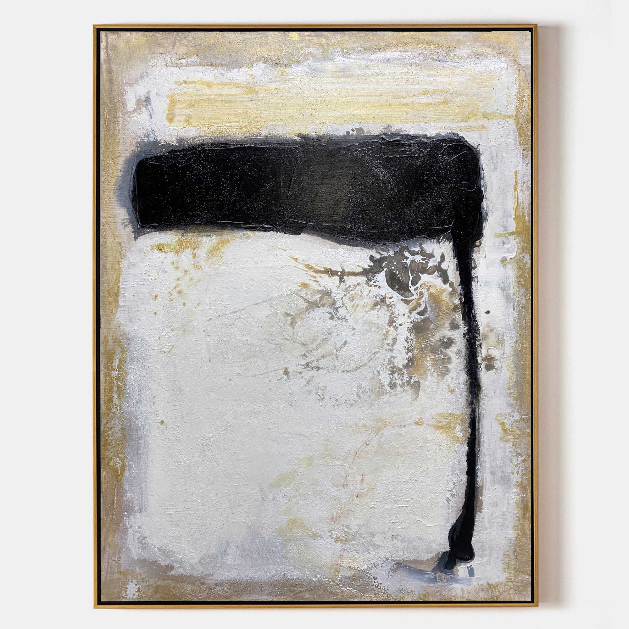 Abstract Black White Beige Textured Brush Stroke Painting